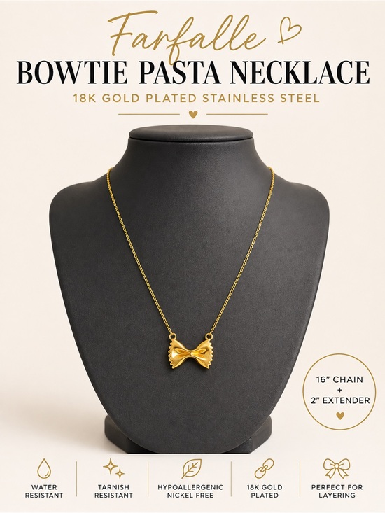 Unbranded Jewelry - Farfalle Bow Tie Pasta Necklace 18k Gold Plated Stainless Steel - Brand New